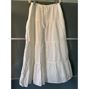 Brandy Melville White Eyelet Cotton Tiered Maxi Skirt Cottagecore Peasant Boho